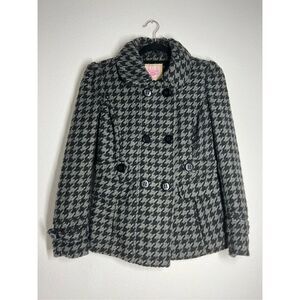 Pink Envelope Coat Jacket Juniors M Double Breast Hounds Tooth Black Gray